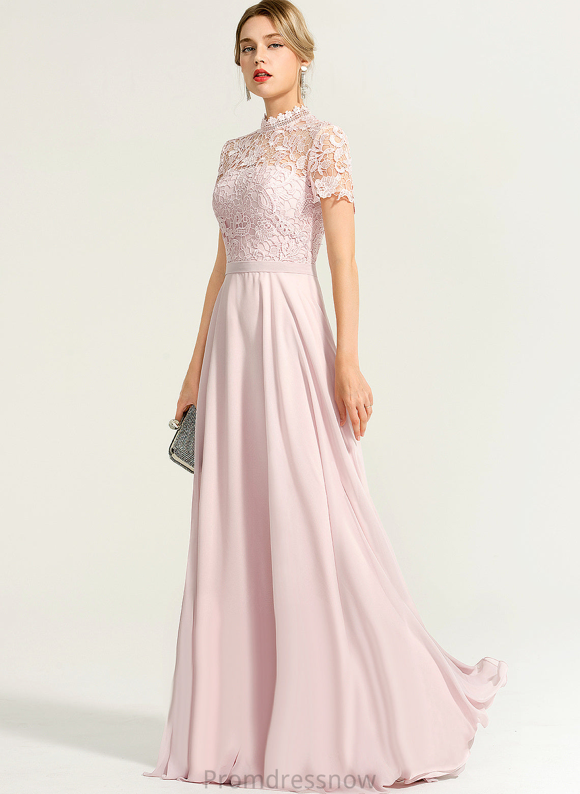 With Neck Floor-Length Sequins Chiffon A-Line Lace Tara Prom Dresses High