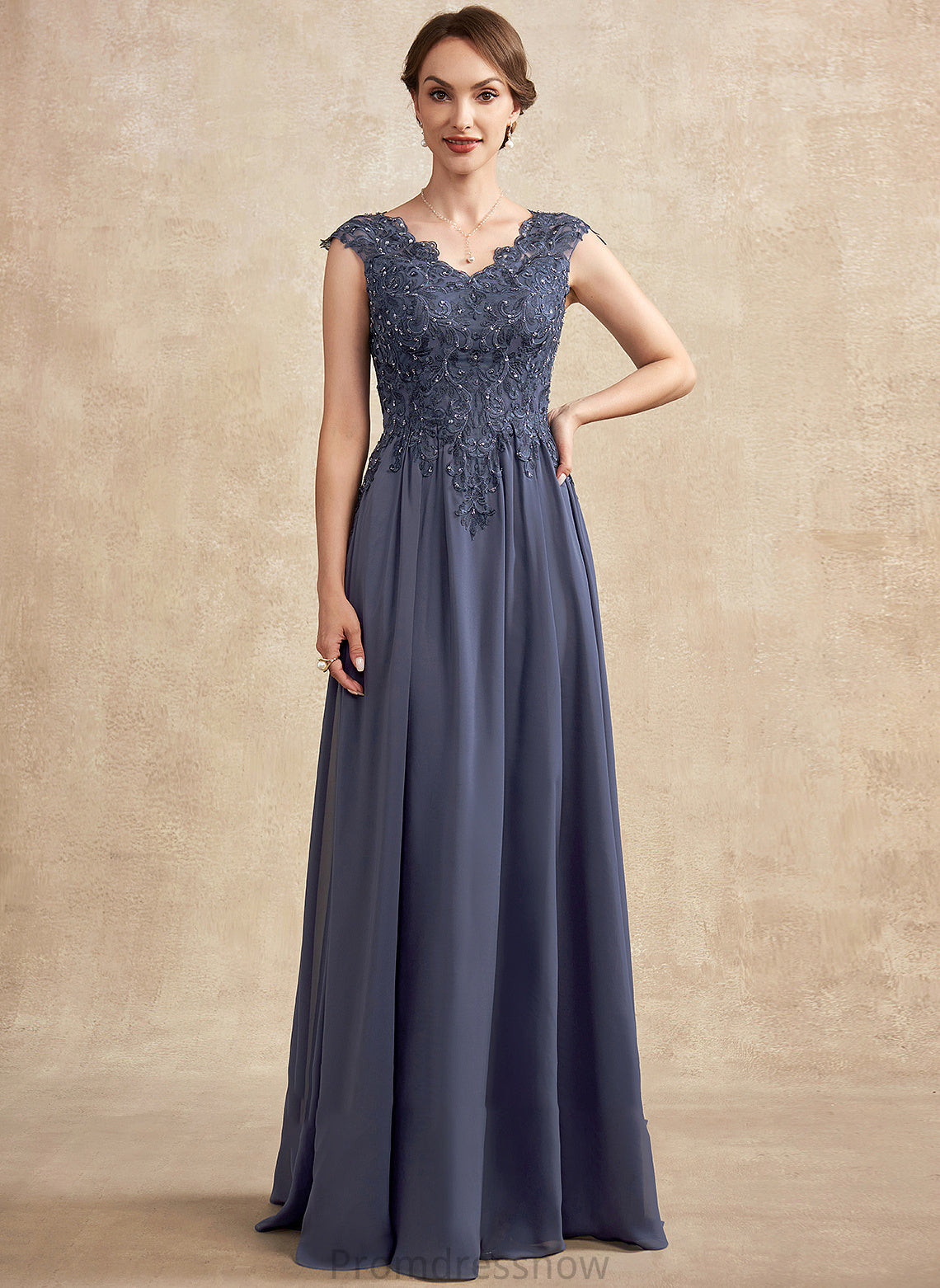 With Stacy the A-Line Sequins Beading V-neck Dress Bride of Mother Floor-Length Mother of the Bride Dresses Lace Chiffon