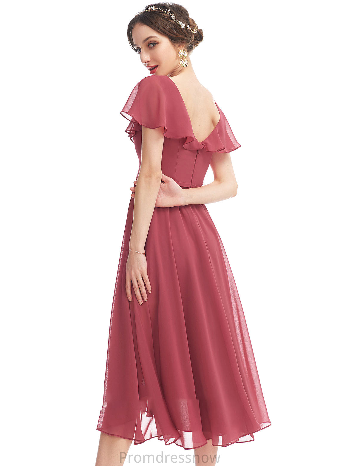 Asymmetrical Embellishment Ruffle Fabric Neckline Silhouette V-neck A-Line Length Rosalind A-Line/Princess Floor Length Bridesmaid Dresses