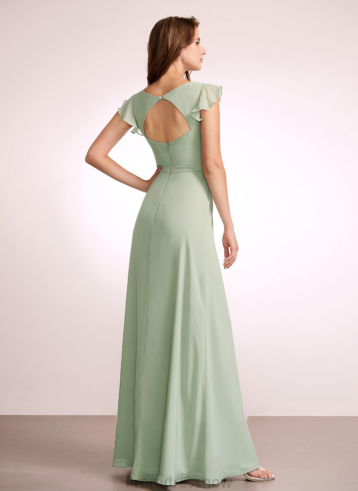 Length Silhouette A-Line V-neck Floor-Length Neckline Embellishment SplitFront Fabric Adelaide Floor Length Natural Waist Bridesmaid Dresses