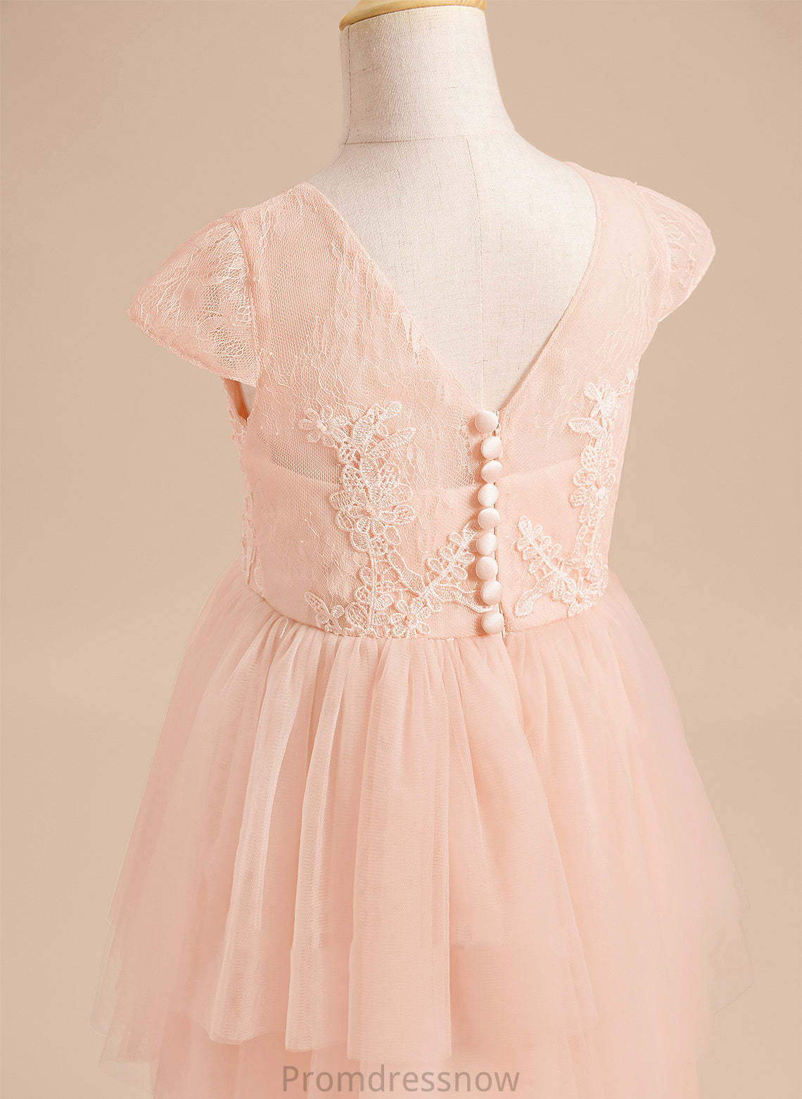 Knee-length Short Girl Dress Neck With Lace/V Flower Girl Dresses A-Line Flower Sleeves Tulle Serenity Back - Scoop