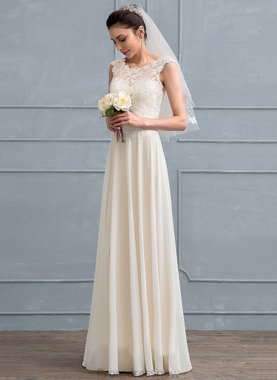 With Scoop Wedding Neck Floor-Length Beading Josephine Lace Dress Wedding Dresses Chiffon Sequins A-Line