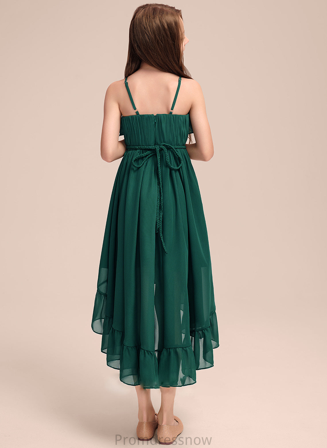 With Asymmetrical Scoop Junior Bridesmaid Dresses Alexa Cascading A-Line Neck Chiffon Ruffles