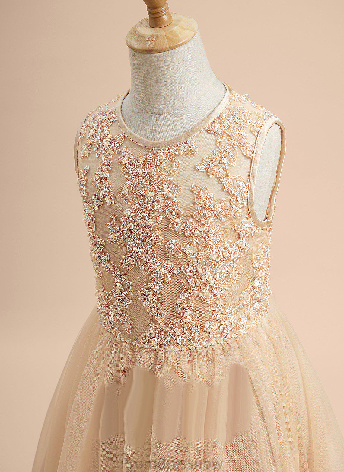 With Tulle/Lace Sleeveless - A-Line Dress Flower Girl Dresses Neck Courtney Scoop Tea-length Girl Flower Beading/Sequins