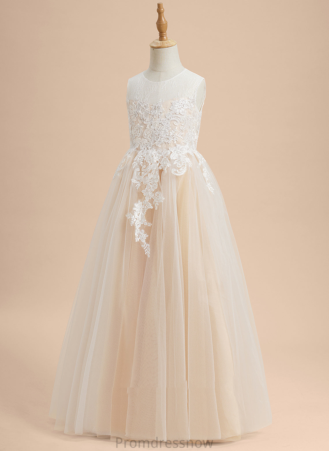 Tulle Sleeveless Scoop Lace/Beading A-Line Flower Girl Dresses Karley Neck - Floor-length Flower Dress Girl With