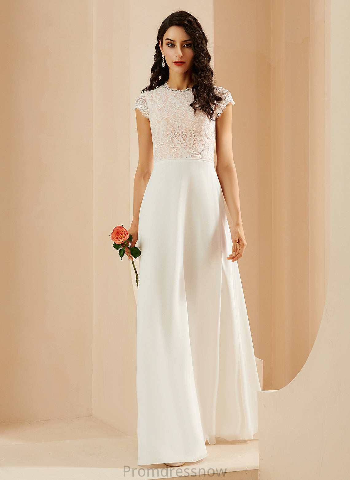 With Floor-Length Audrey Wedding Dresses Scoop Wedding Chiffon Dress Lace A-Line Neck