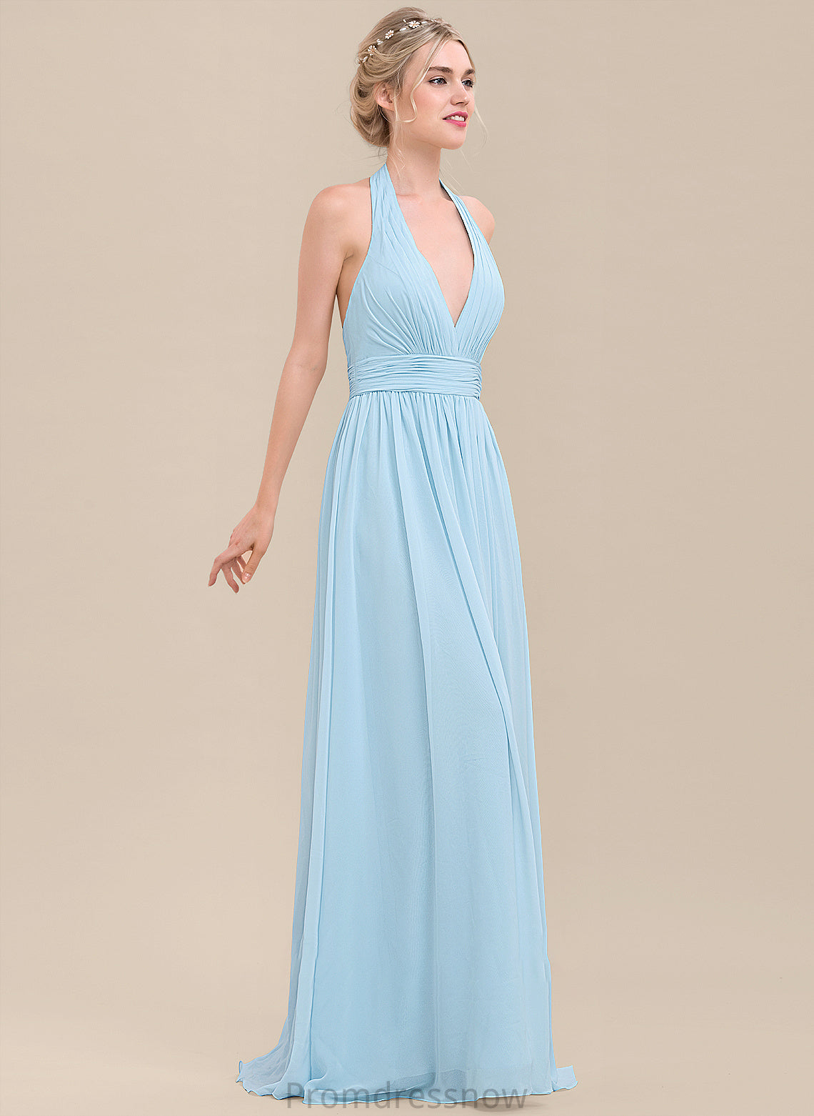 Neckline Embellishment Halter Fabric Length A-Line Floor-Length Ruffle Silhouette Amaris Sleeveless Spaghetti Staps Bridesmaid Dresses