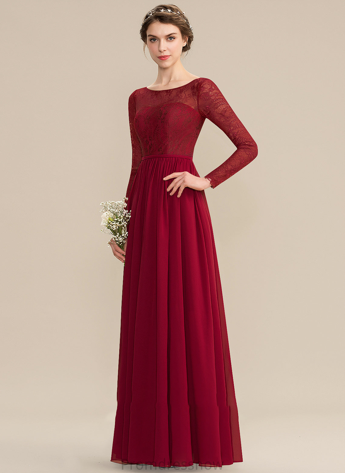 Fabric Silhouette A-Line Length Lace Straps ScoopNeck Floor-Length Neckline Arianna Floor Length V-Neck Bridesmaid Dresses