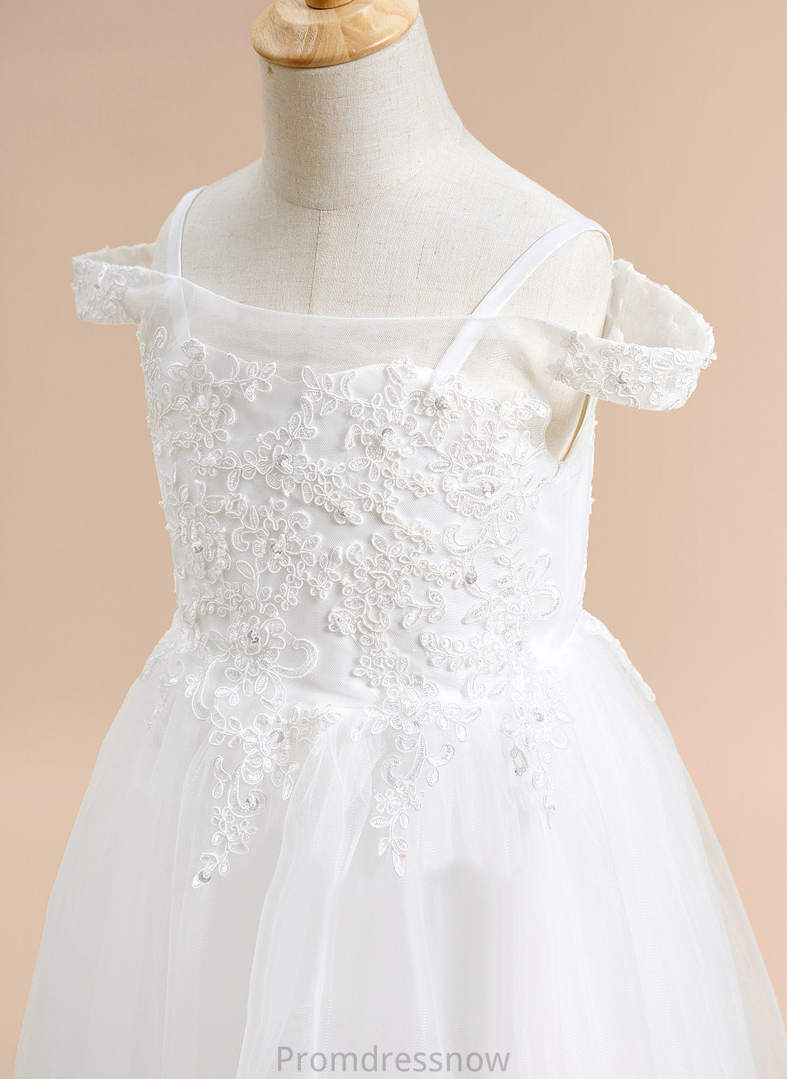 Tulle Dress Flower Off-the-Shoulder Lace Jode With Girl A-Line - Tea-length Flower Girl Dresses Sleeveless