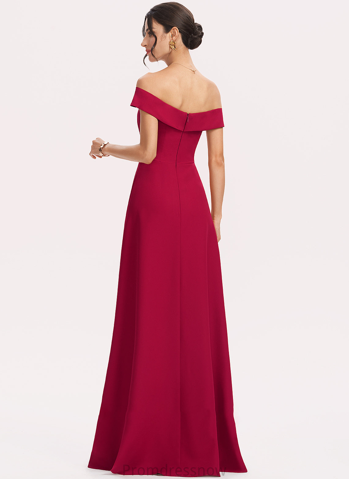 Embellishment Off-the-Shoulder Floor-Length Ruffle Fabric Length Neckline Sheath/Column Silhouette Brenda Natural Waist Sleeveless Bridesmaid Dresses