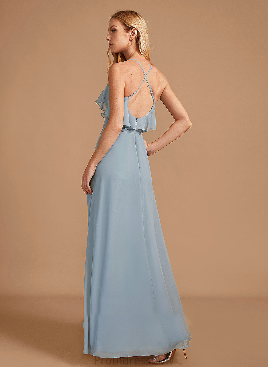 Embellishment Silhouette V-neck A-Line Neckline Fabric Length Asymmetrical Ruffle Parker Bridesmaid Dresses