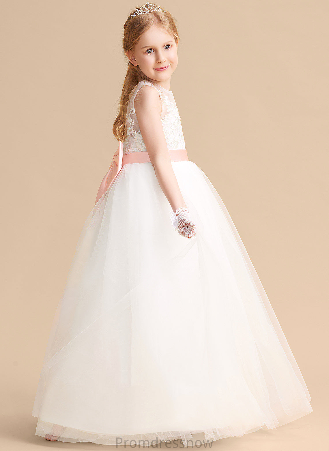 Satin/Tulle/Lace Scoop Neck - Girl Bow(s) Flower Girl Dresses Floor-length A-Line (Undetachable Dress Ayla Sleeveless With Flower sash)