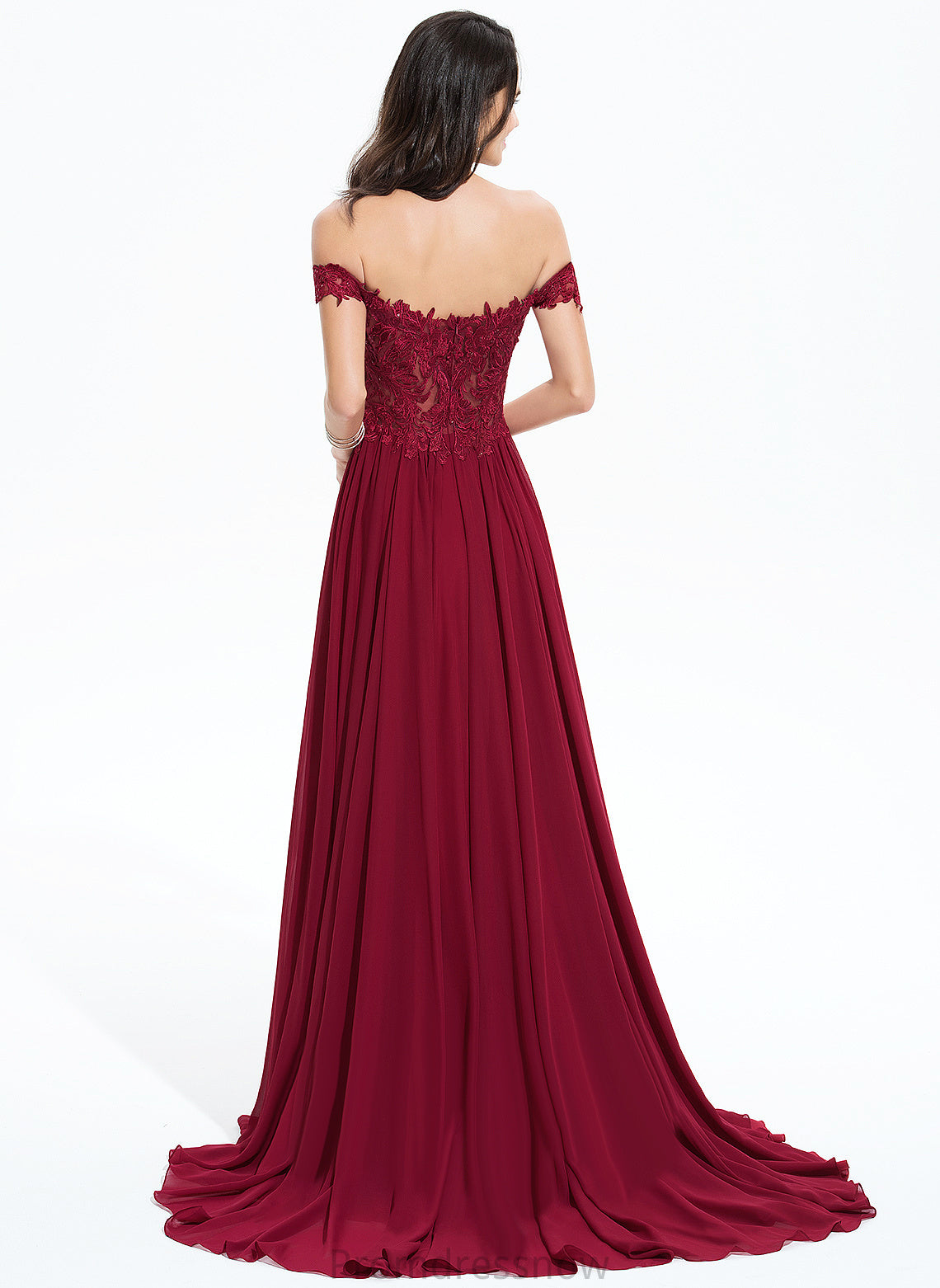 With Sequins Train Off-the-Shoulder Sweep A-Line Prom Dresses Chiffon Karissa