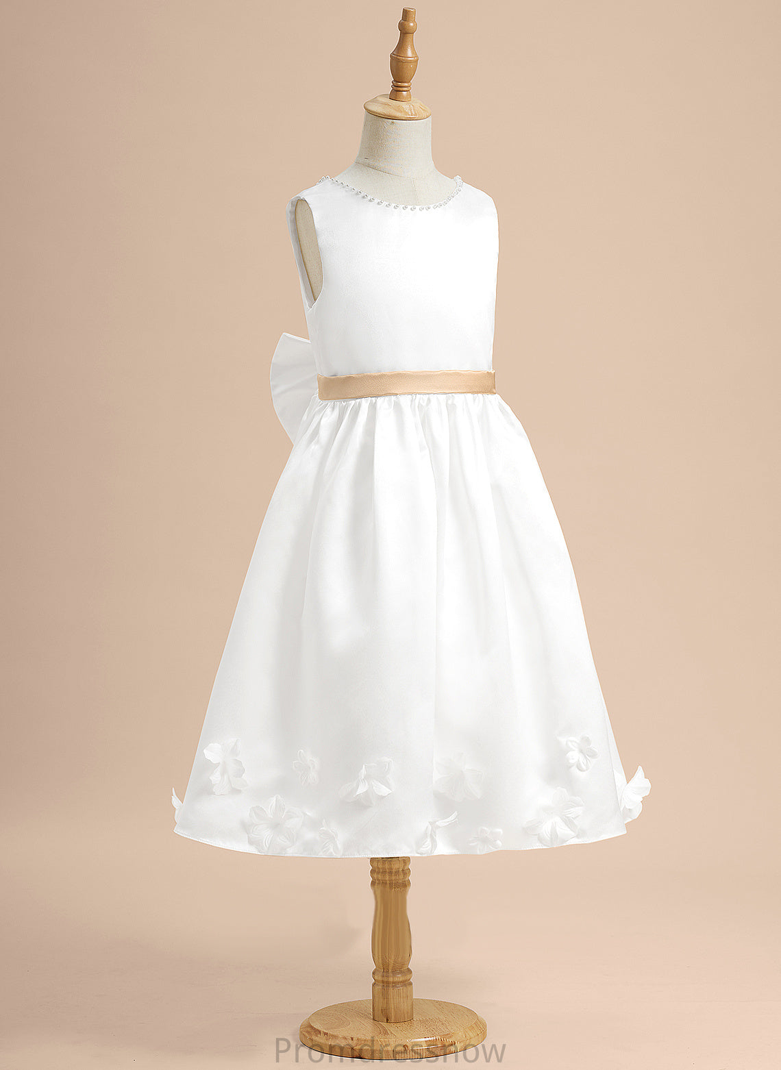 With Sash/Beading/Flower(s)/Bow(s) Flower Girl Dresses Scoop Girl A-Line Dress Flower Tea-length Sleeveless - Neck Satin Natalya