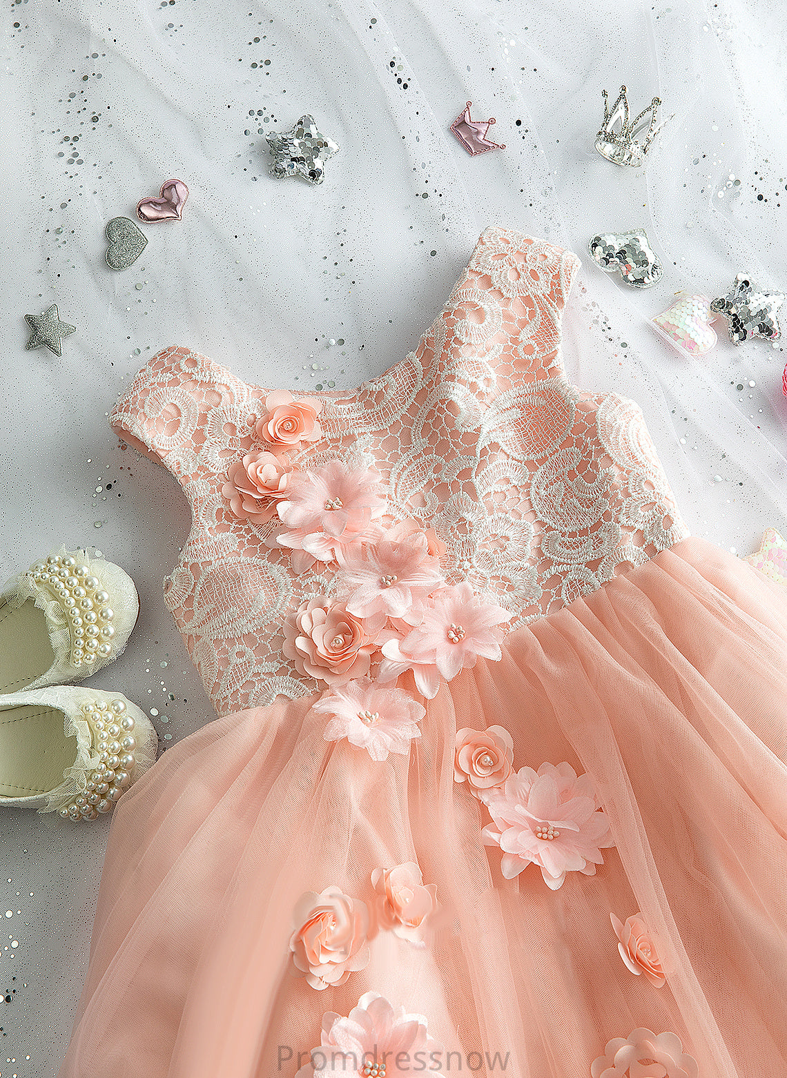 Beading/Flower(s) Girl Ball-Gown/Princess Flower With Neck Scoop Sleeveless Catherine - Flower Girl Dresses Dress Tulle/Lace Floor-length