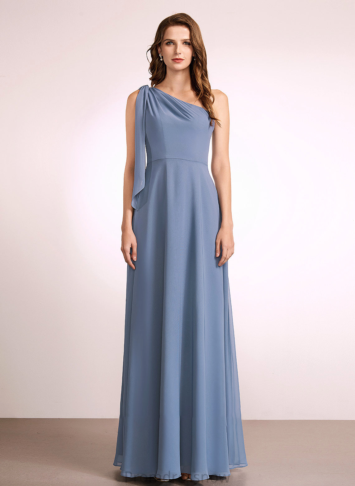 Bow(s) Fabric Neckline Silhouette One-Shoulder Floor-Length Length A-Line Embellishment Sabrina A-Line/Princess Sleeveless Bridesmaid Dresses