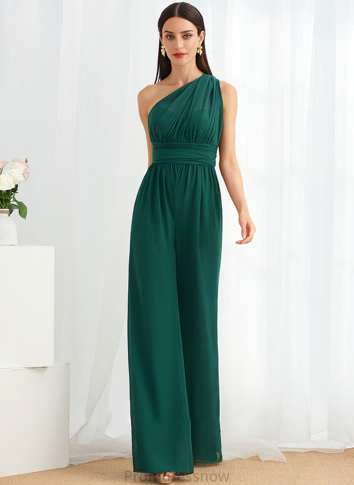 V-neck Fabric Ruffle Neckline Embellishment HighNeck Halter One-Shoulder Straps Length Floor-Length Nyla Bridesmaid Dresses