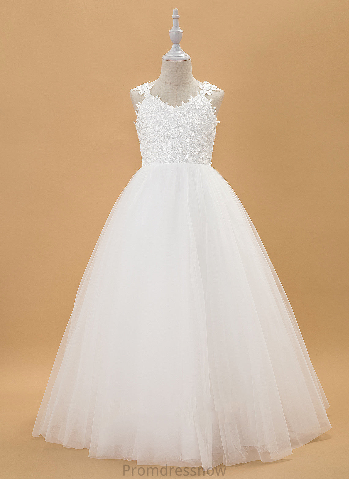 Sleeveless Flower Dress Tulle/Lace Ball-Gown/Princess Flower Girl Dresses Floor-length With V-neck - Beading/Bow(s) Isis Girl