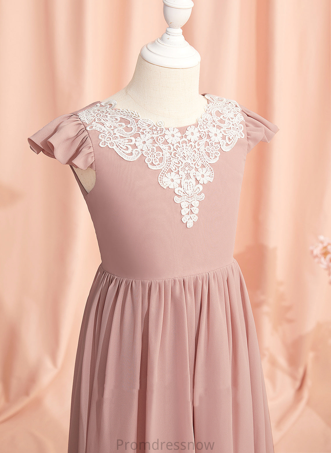 - Girl With Scoop Neck Dress Mariam Sleeves A-Line Back Chiffon/Lace Flower Lace/V Short Floor-length Flower Girl Dresses