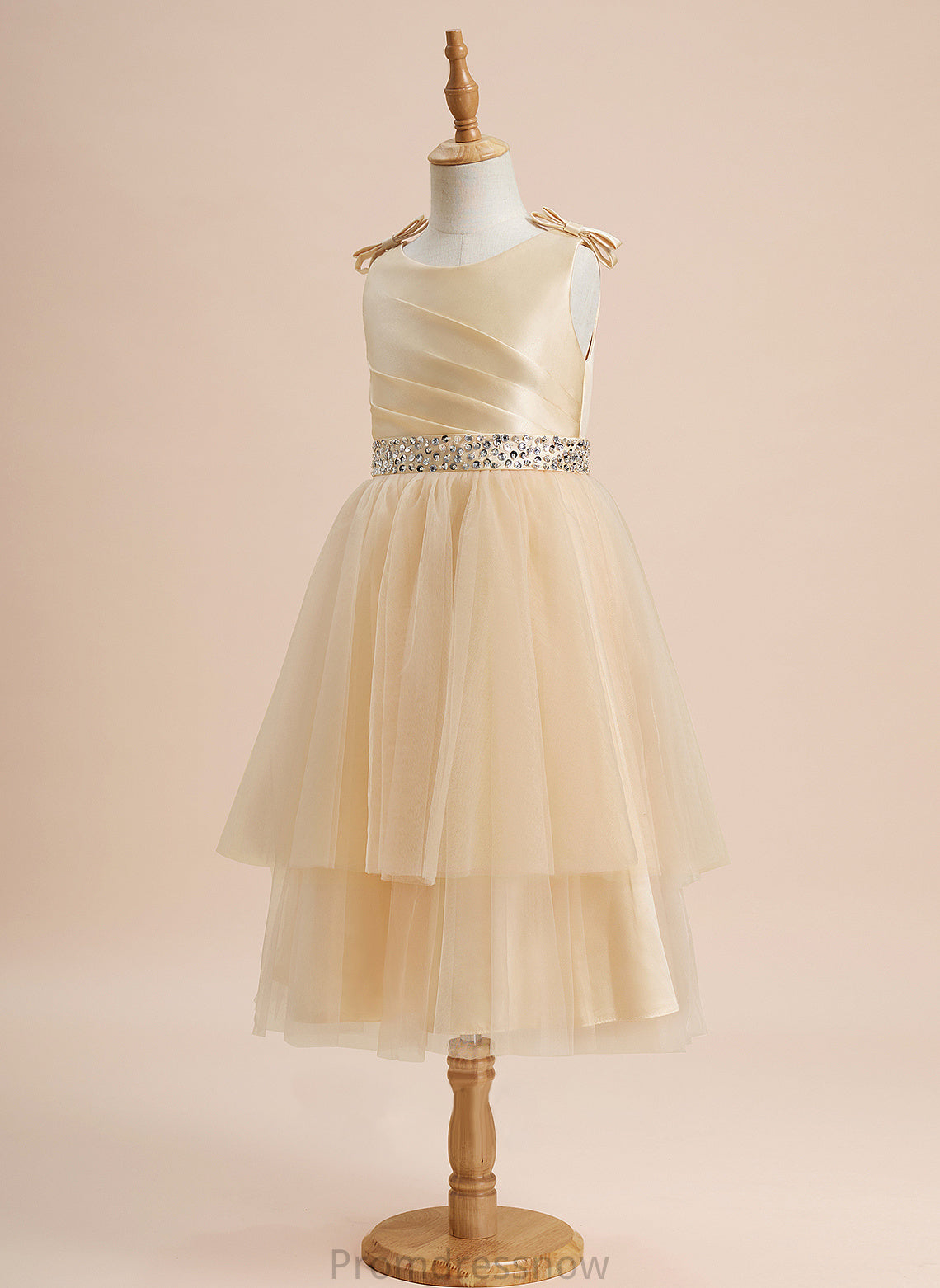 Flower Satin/Tulle Scoop With - Knee-length Neck Flower Girl Dresses Dress A-Line Sydnee Girl Beading/Sequins/Bow(s) Sleeveless