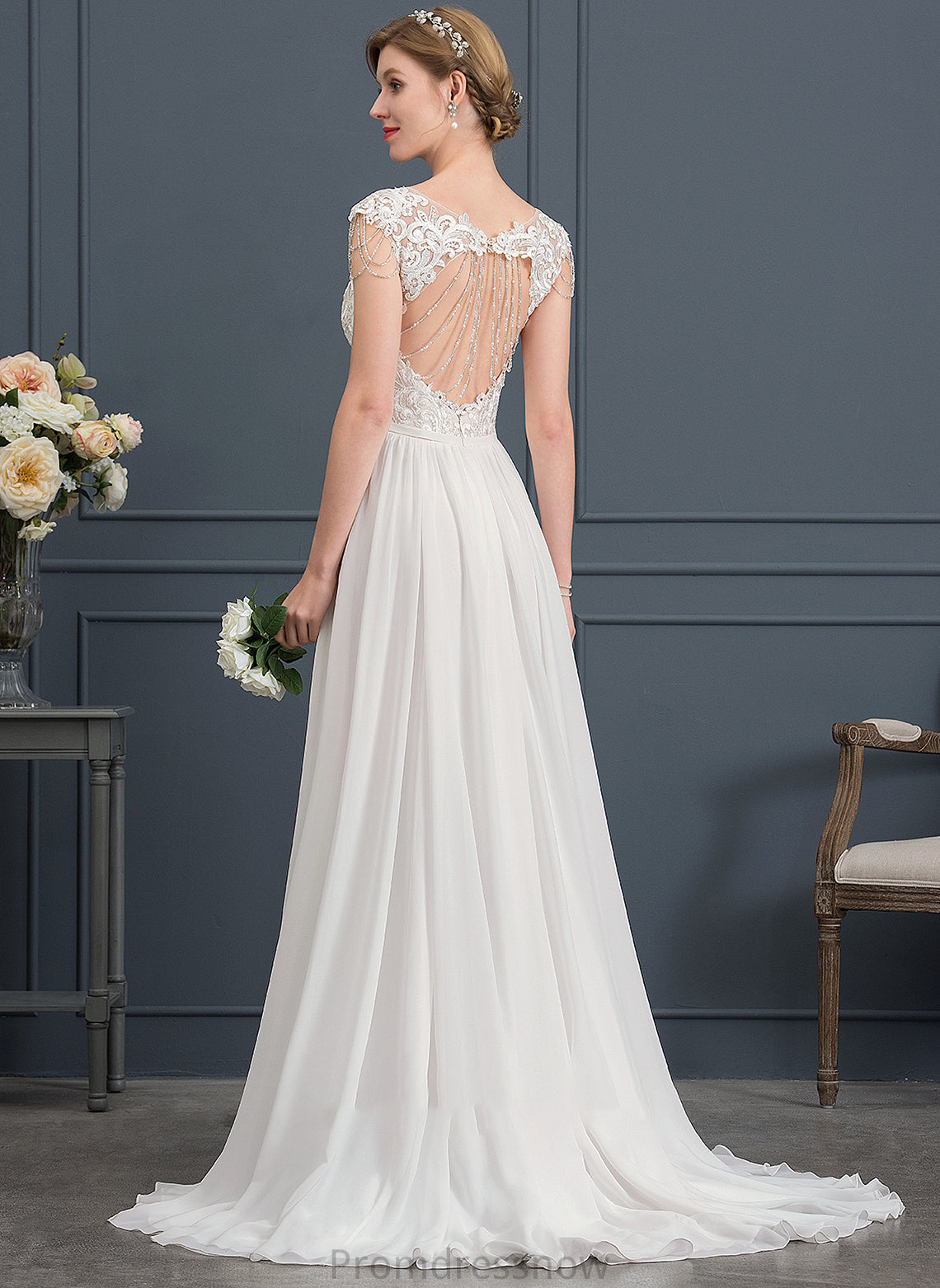 With Sequins Chiffon Wedding A-Line Sweep Beading Mylie V-neck Dress Train Wedding Dresses