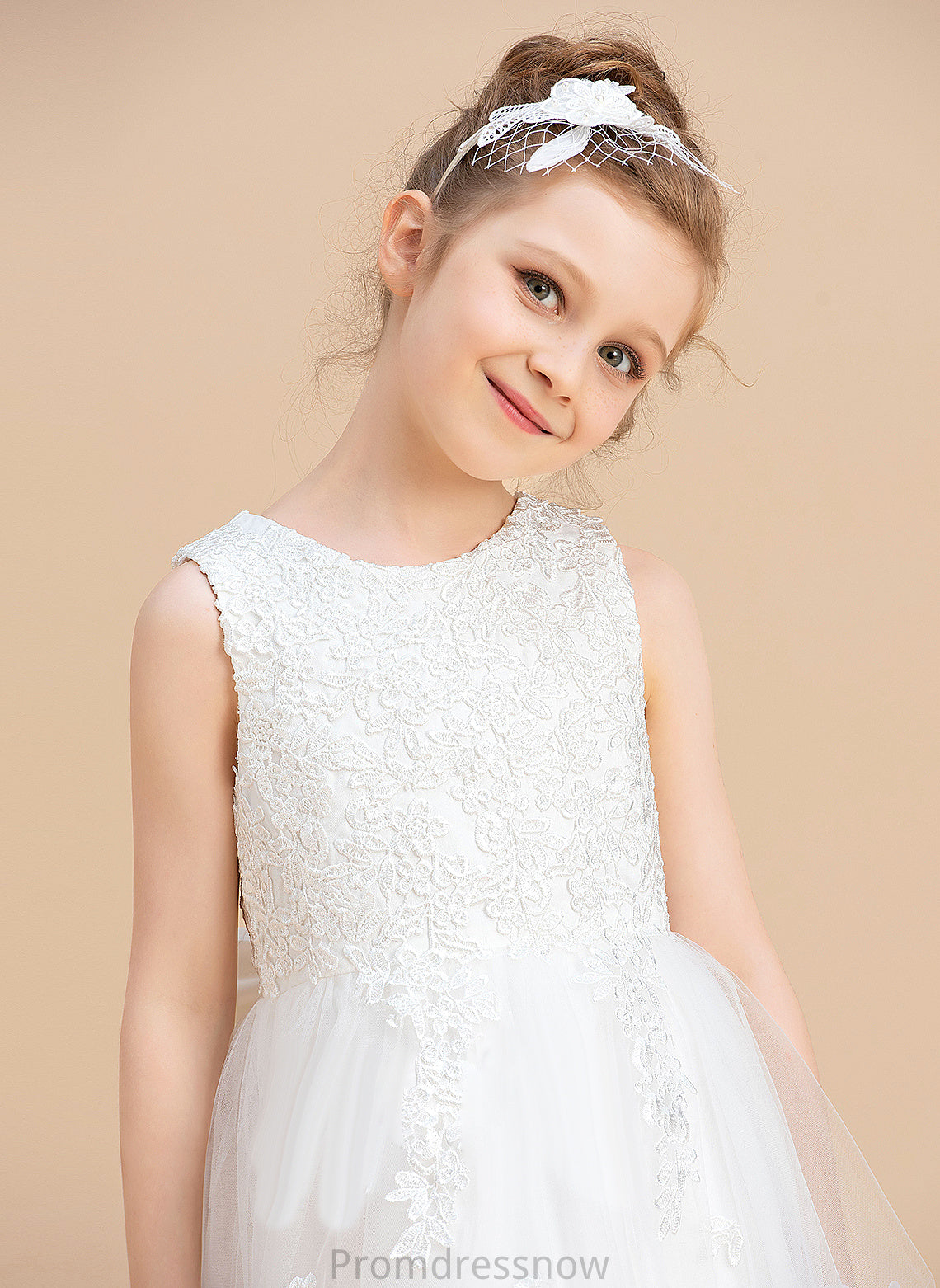 Tea-length Satin/Tulle Sleeveless Flower Girl Dresses Dress Bow(s) Neck Scoop With - Sam A-Line Flower Girl