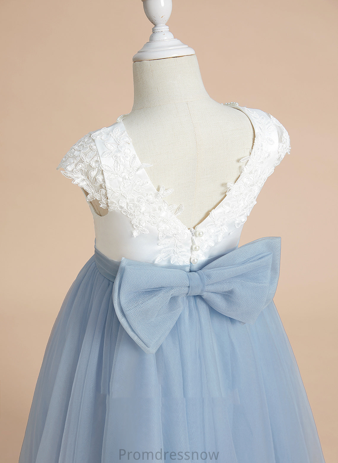 Dress - Flower Lace/Bow(s) Girl With Scoop Neck Tea-length Satin/Tulle Sleeveless A-Line Dayana Flower Girl Dresses