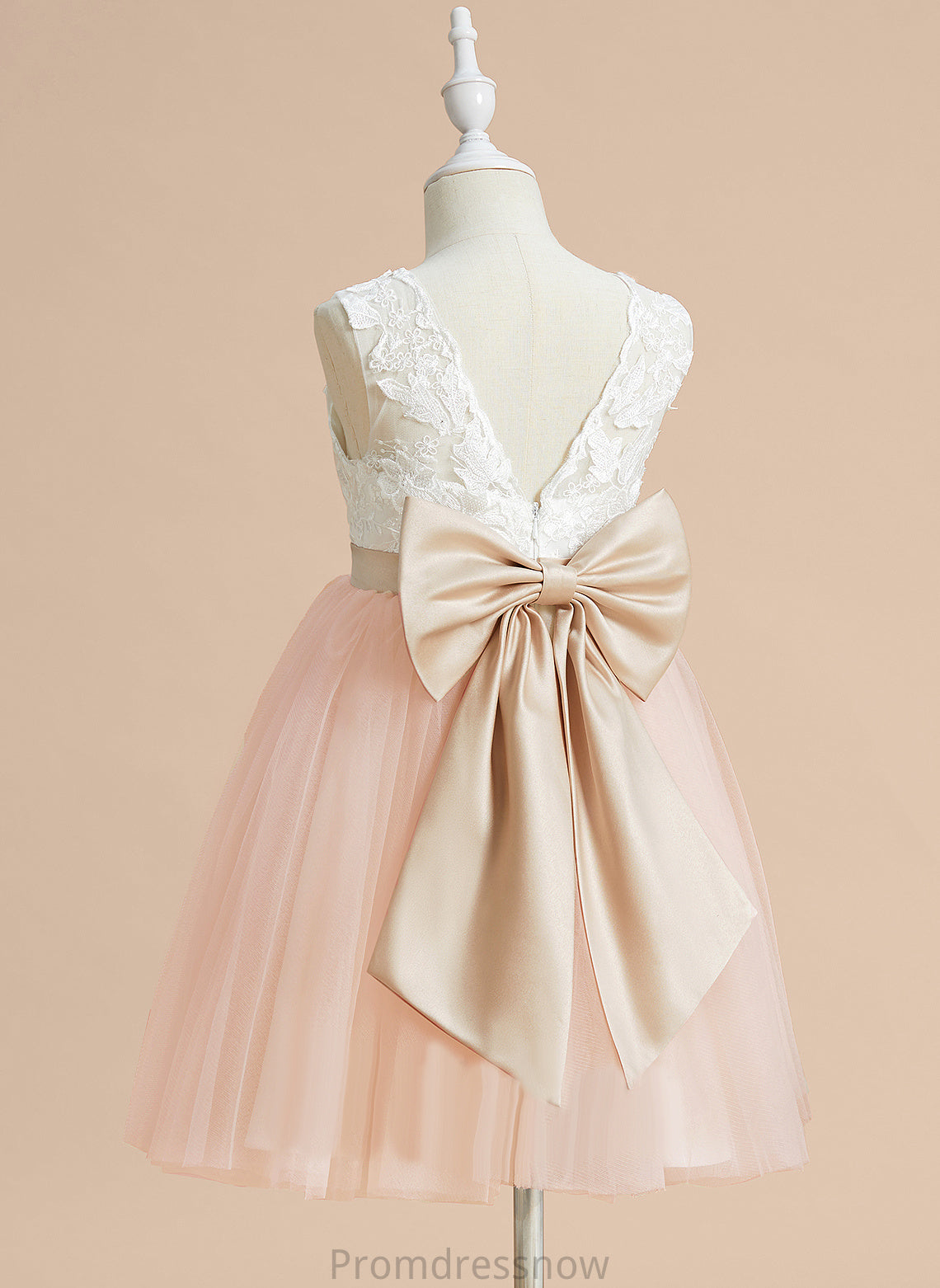 Sleeveless Girl Tulle/Lace A-Line - Dress With Bow(s) Anabelle Knee-length Scoop Flower Girl Dresses Neck Flower