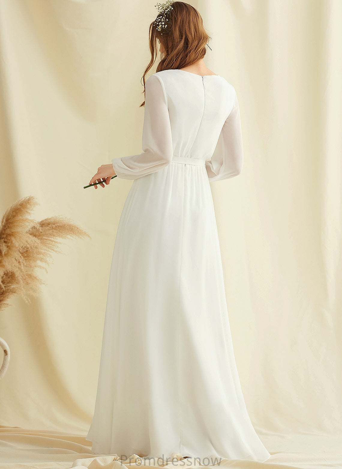 With Chiffon Front Split Wedding Floor-Length A-Line Dress Jamiya Wedding Dresses V-neck