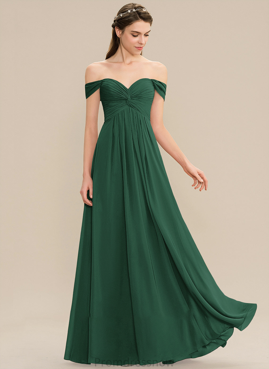 Ruffle Neckline Floor-Length Length Silhouette Embellishment Fabric A-Line Off-the-Shoulder Pauline V-Neck Natural Waist Bridesmaid Dresses