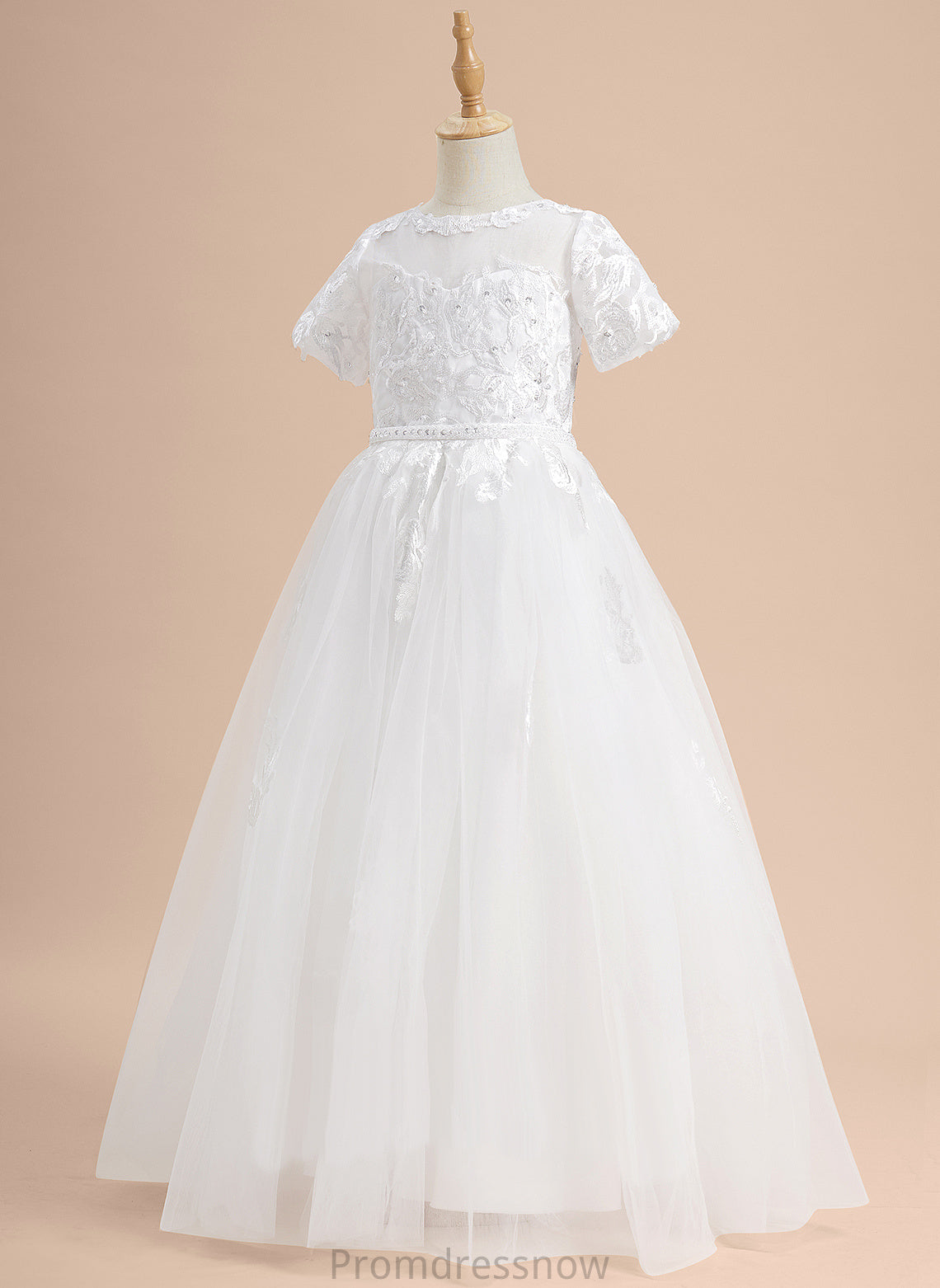 Neck - Short Tulle Floor-length Ball-Gown/Princess Flower Girl Dresses Lace/Beading/Sequins Scoop Sleeves With Girl Flower Katelyn Dress