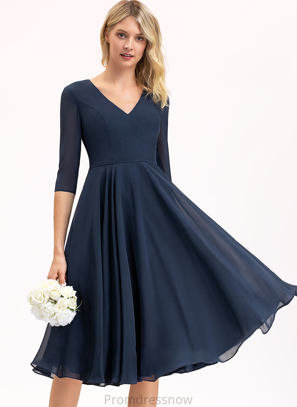 A-Line Knee-Length Fabric Neckline Silhouette Pockets V-neck Length Embellishment Eden V-Neck Floor Length Bridesmaid Dresses