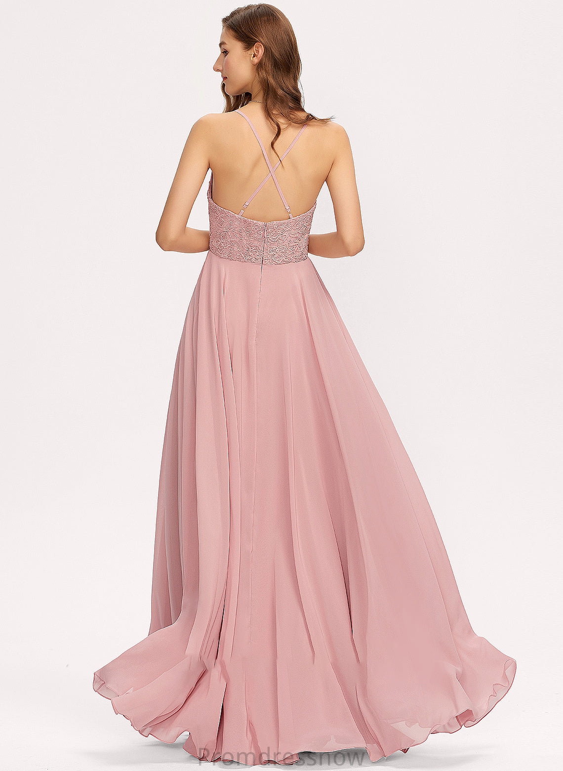 Neckline V-neck Lace Silhouette Fabric Straps A-Line Length Floor-Length Jayleen A-Line/Princess Sleeveless Bridesmaid Dresses