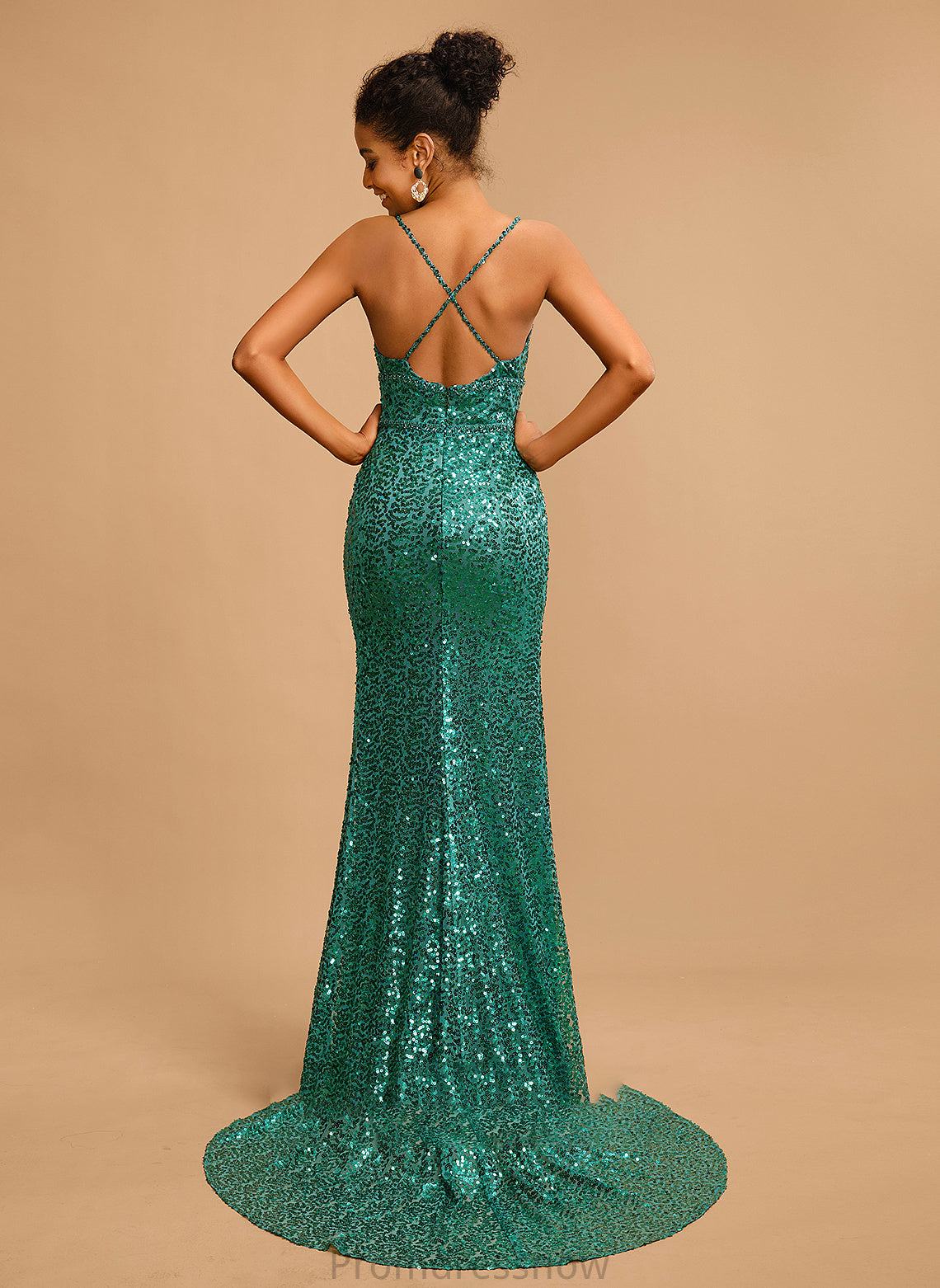 With Floor-Length Trumpet/Mermaid Sequins Beading Anabella Prom Dresses Sequined V-neck