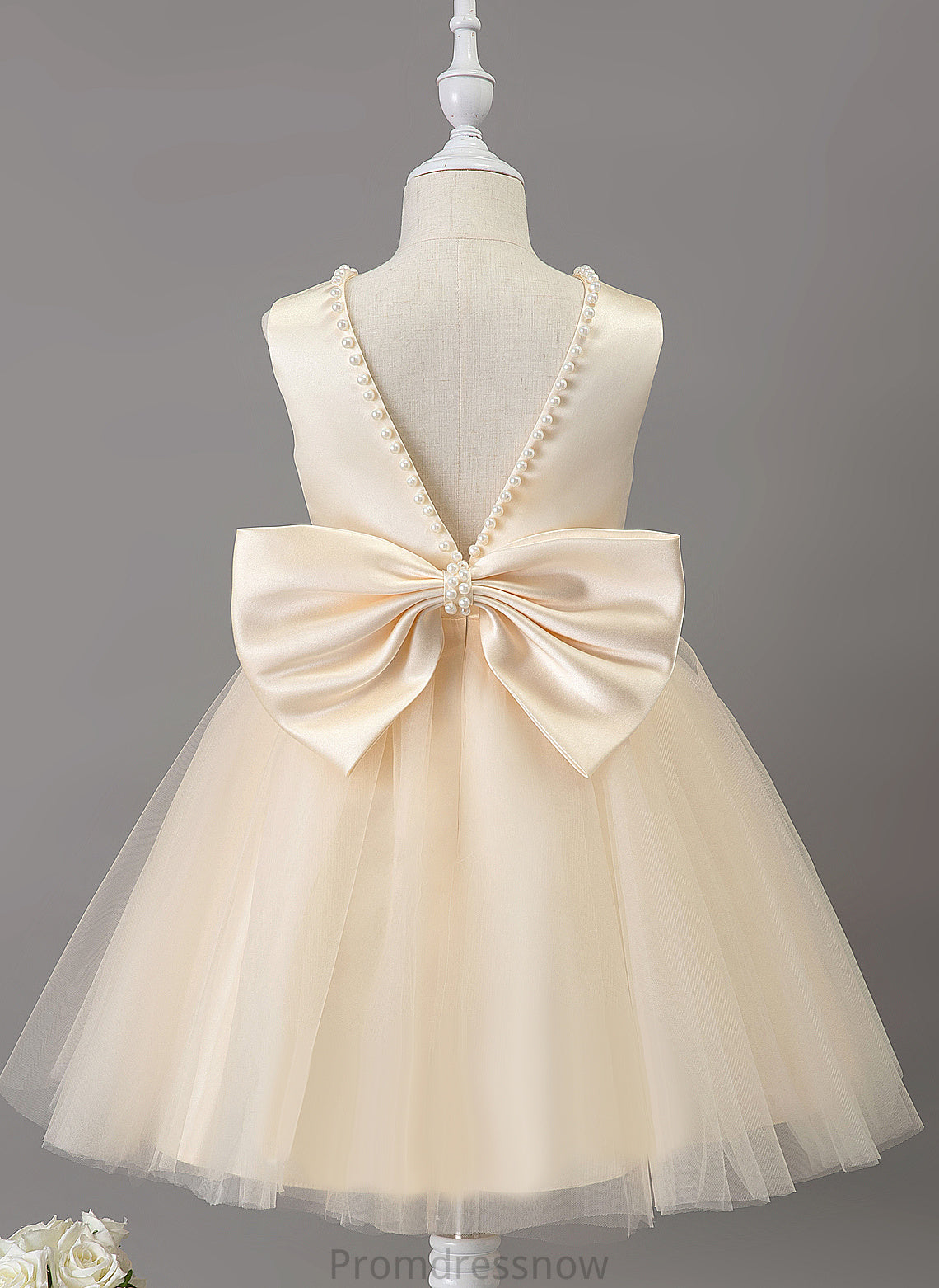 Flower Girl Dresses Knee-length - Scoop Beading Satin/Tulle Kaiya Dress Sleeveless Neck Flower A-Line With Girl