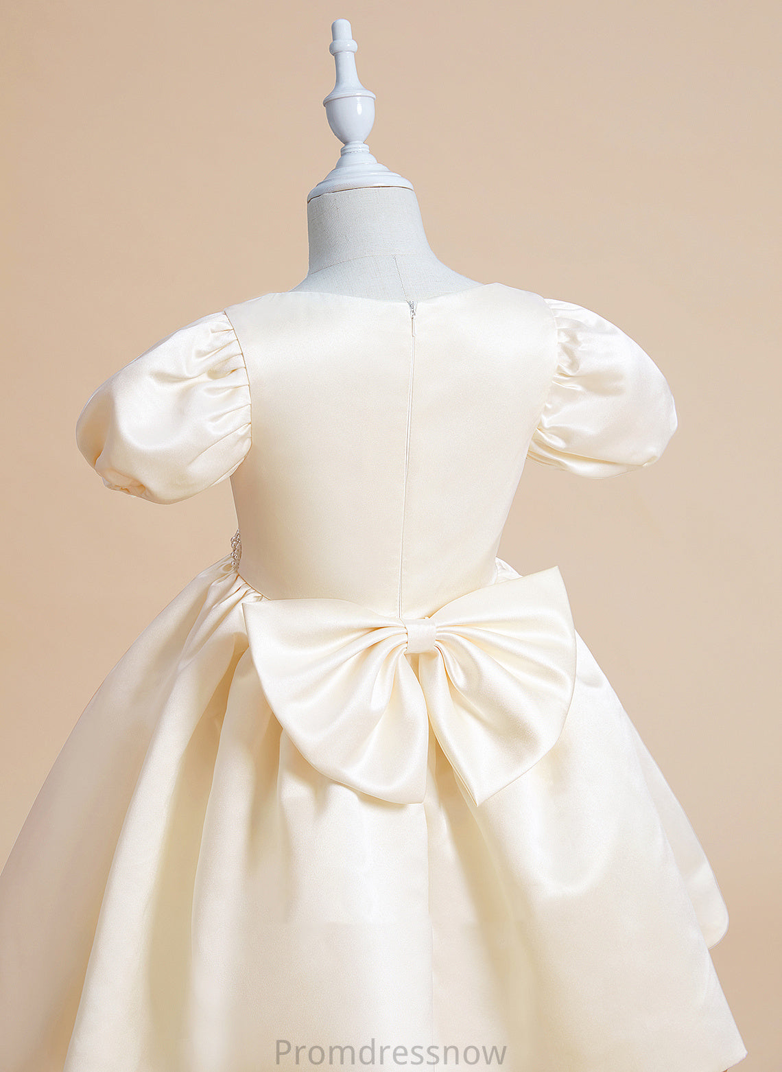 Dress Girl Beading/Bow(s) Marlie Short Ball-Gown/Princess - Satin Knee-length Flower Girl Dresses With Flower V-neck Sleeves