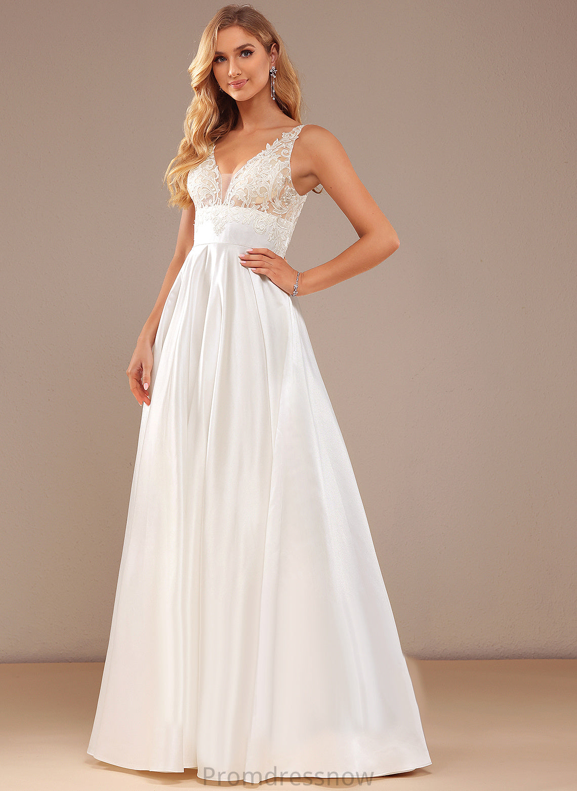 With Dress Wedding Dresses V-neck Pockets Karsyn Satin Lace Ball-Gown/Princess Floor-Length Wedding Lace