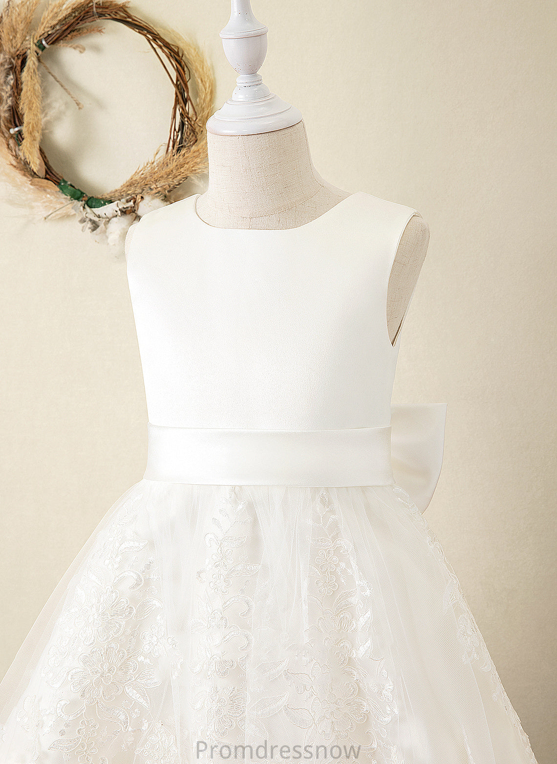 Dress Flower Knee-length Neck With Sleeveless Prudence Bow(s) sash) - Scoop (Undetachable Flower Girl Dresses Ball-Gown/Princess Satin/Lace Girl