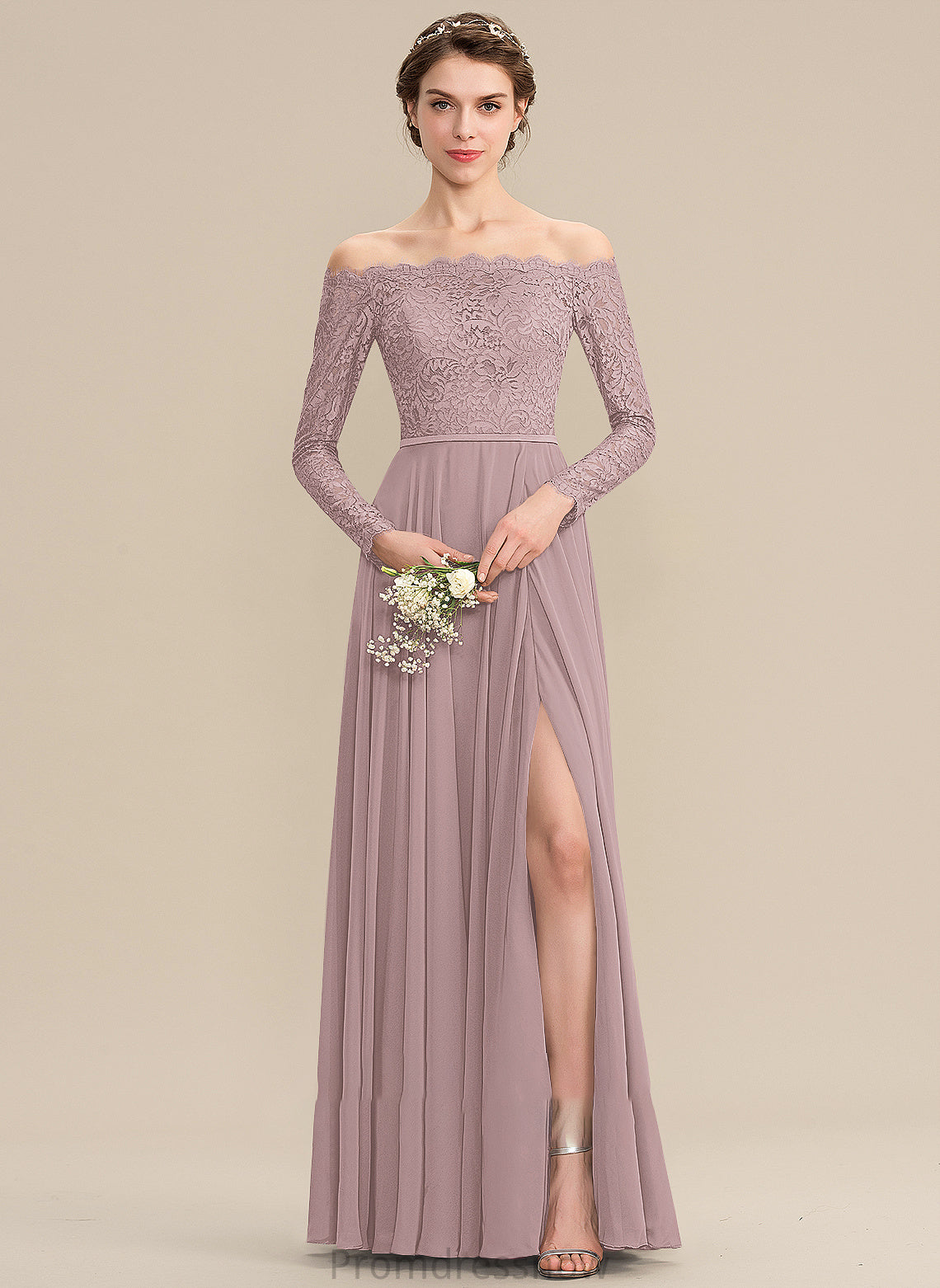 Length Fabric SplitFront Silhouette A-Line Off-the-Shoulder Neckline Embellishment Floor-Length Adelaide Spaghetti Staps Trumpet/Mermaid Bridesmaid Dresses