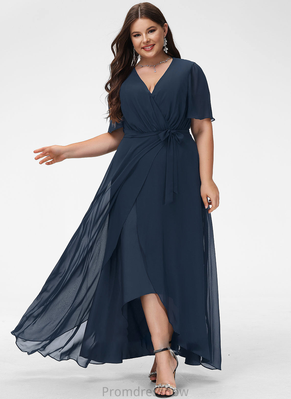 A-Line Neckline Fabric Embellishment Asymmetrical Length Silhouette Bow(s) V-neck Kennedi V-Neck Knee Length Bridesmaid Dresses