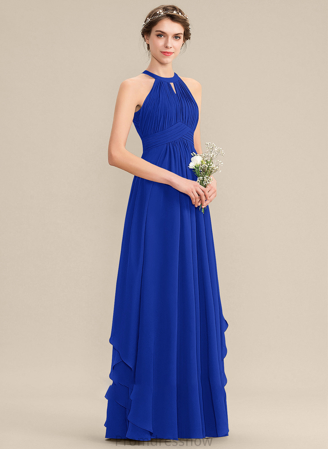 Fabric Embellishment A-Line Length ScoopNeck Ruffle Floor-Length Neckline Silhouette Marianna Empire Waist Spaghetti Staps Bridesmaid Dresses