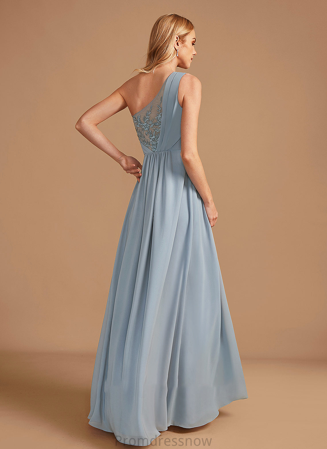 Silhouette Lace Floor-Length Embellishment A-Line One-Shoulder Fabric Neckline Sequins Length Anabella Spaghetti Staps Bridesmaid Dresses