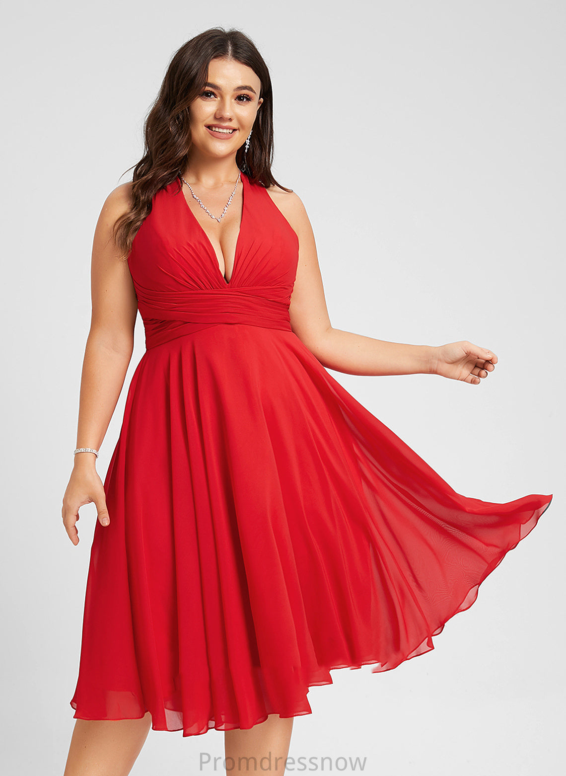 With Chiffon Knee-Length Dress Mara Bow(s) Ruffle Cocktail A-Line V-neck Cocktail Dresses