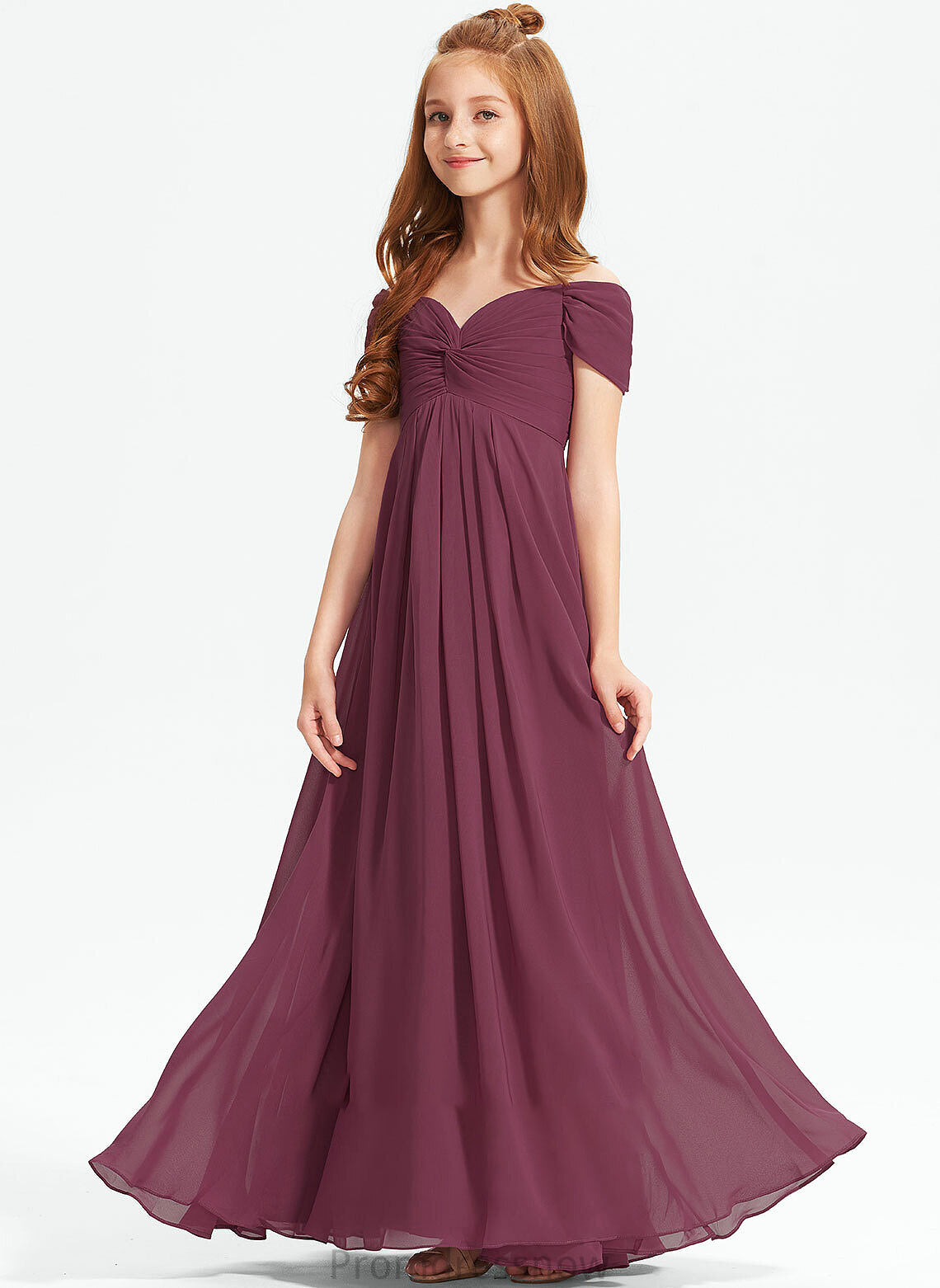 With Off-the-Shoulder Chiffon Junior Bridesmaid Dresses Paloma Floor-Length Ruffle A-Line