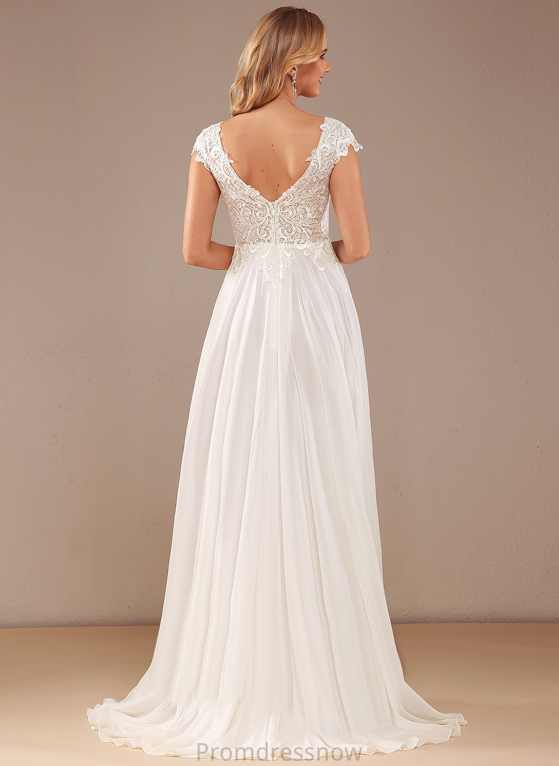 With Dress Lace V-neck Train A-Line Chiffon Wedding Pamela Lace Sweep Wedding Dresses