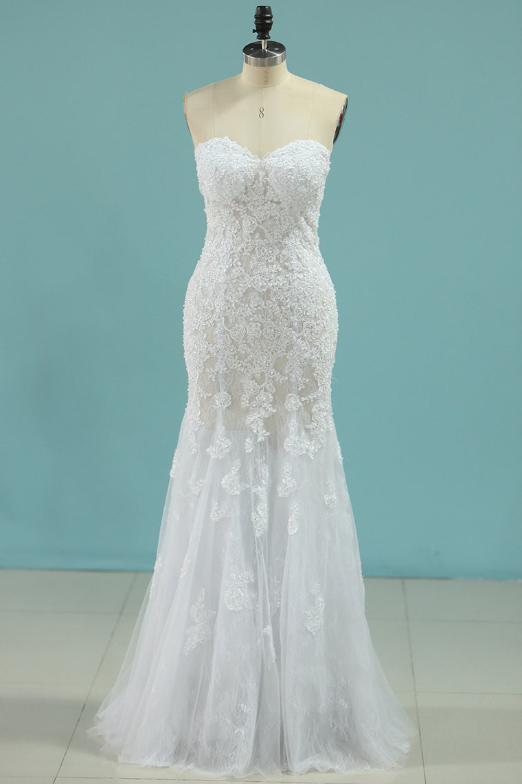 2024 Mermaid Boat Neck Wedding Dresses With Applique Chapel Train Lace