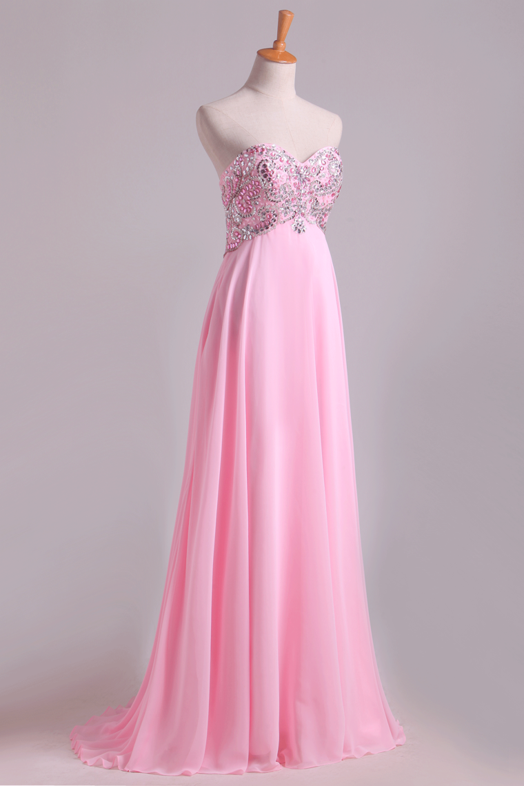 2024 New Prom Dresses Sweetheart Chiffon With Beading Floor Length