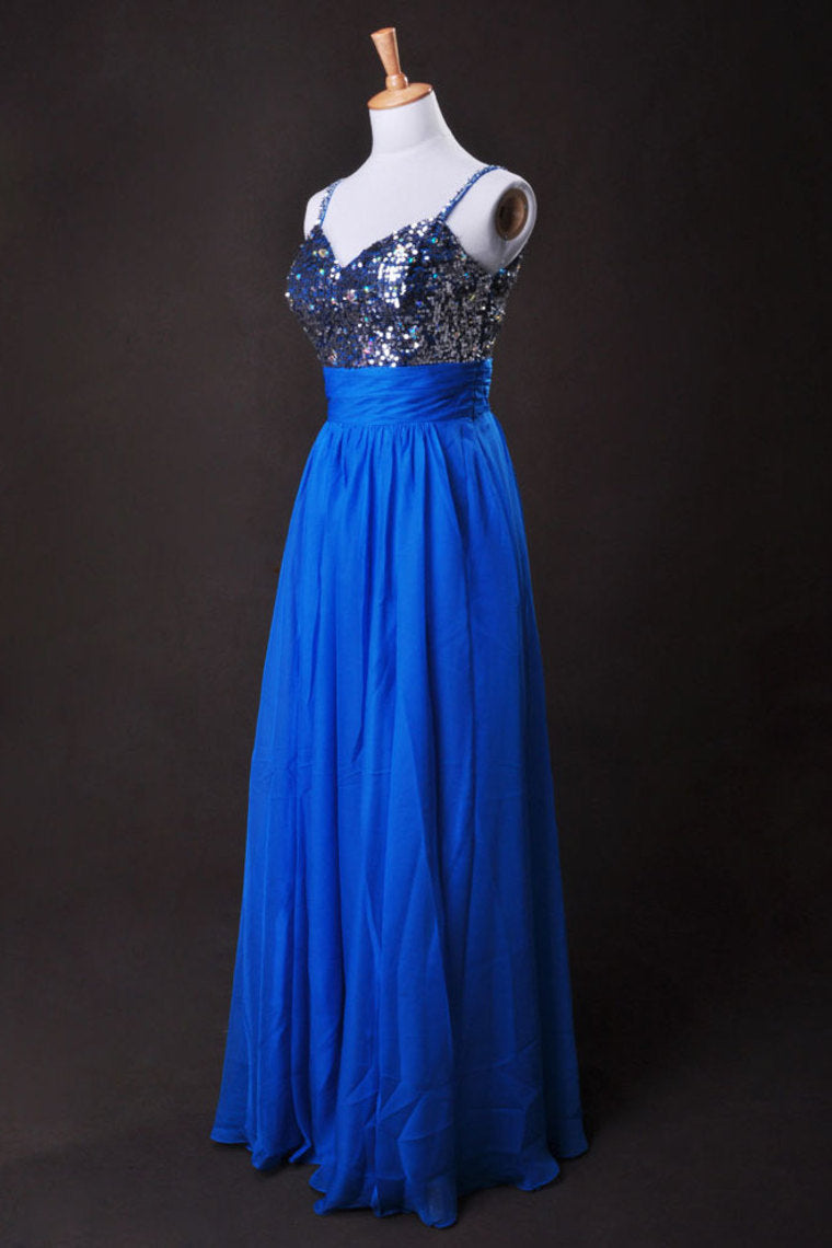 Cheap Prom Dresses Blue  A Line Spaghetti Straps Floor Length Chiffon Cz