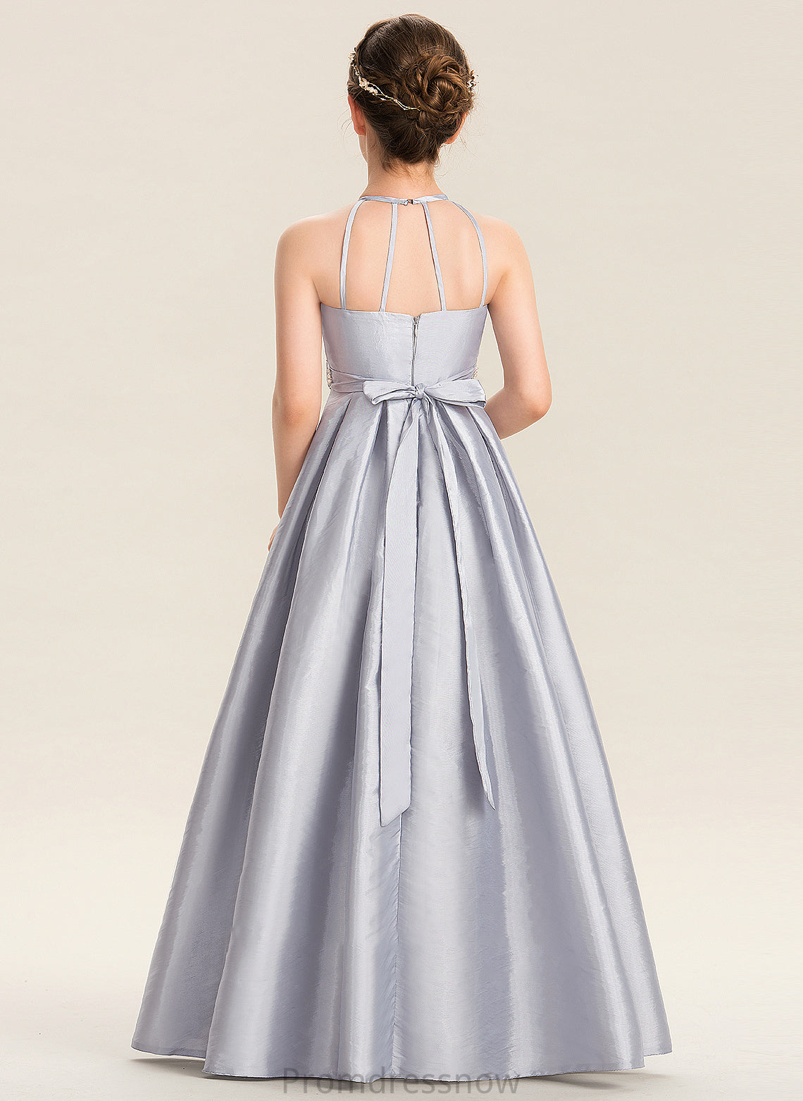 With Beading Junior Bridesmaid Dresses Neck A-Line Taffeta Scoop Floor-Length Aliya Bow(s)