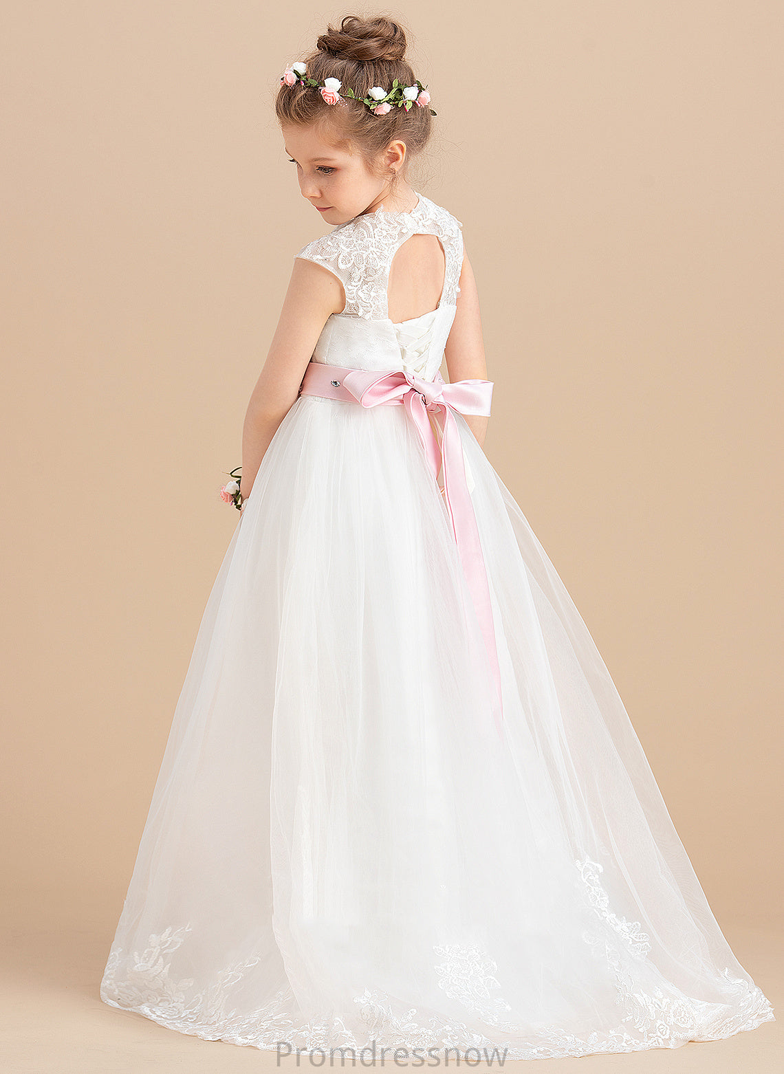 (Petticoat Scoop Tulle/Lace included) Caitlyn NOT Girl Flower - Sleeveless With Floor-length Ball-Gown/Princess Flower Girl Dresses Dress Neck Sash/Beading/Appliques/Bow(s)